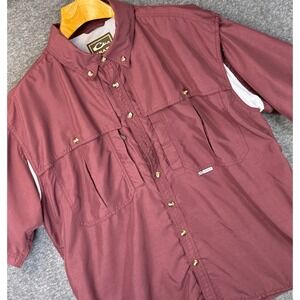 Drake Clothing Company Mens XL Fishing Shirt Maroon Short Sleeve Vented Back EUC